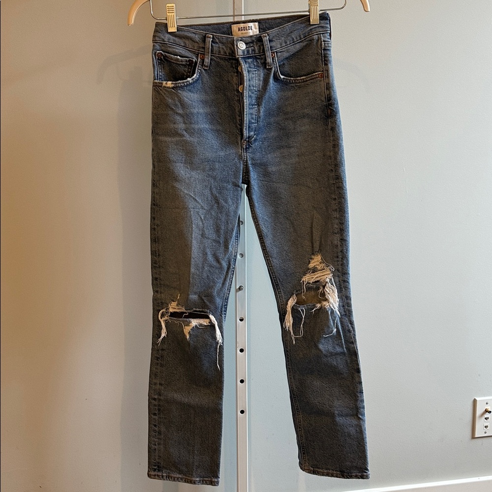 AGOLDE Riley High Rise Straight Crop Distressed
Ripped Knee Jeans - Picture 2 of 6
